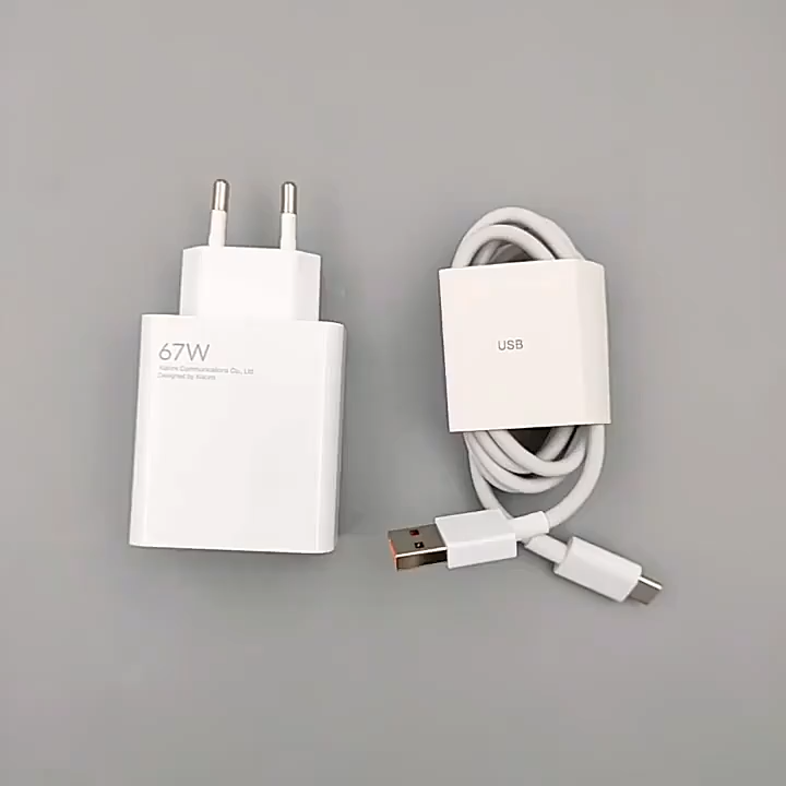 EU 2 Pin Plug 67W 120W HyperCharge Fast Charging Adapter For Xiaomi Redmi POCO 1M Type-C Charging Cable Combo