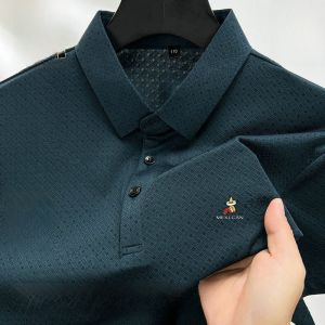 Mexican Summer Thin High-End Mulberry Silk Short Sleeve T-Shirt Mens Lapel Real Pocket Middle-Aged Men Long Sleeves Polo Shirt