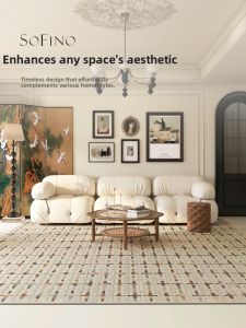 SoFINO | Vintage French Art Design Green Checkered Handmade Carpet