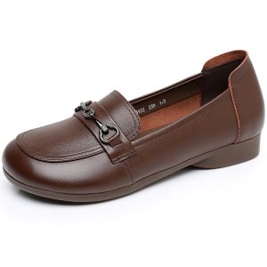 Comfortable Soft Leather Mom Shoes Single Shoes Spring Autumn Cow Tendon Bottom Womens Shoes Real Leather Anti-slip Loafers