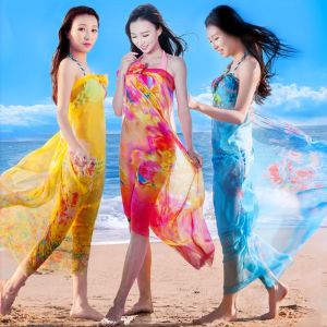 Extra Large Beach Scarf Long Ladies Spring Autumn Sun Protection Beach Towel Versatile Plant Floral Pattern Rectangular Scarf