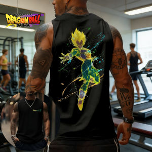Bandai | Dragon Ball Neon Electric Light Super Saiyan Vegeta Sports Vest Spring and Summer Mens T-Shirt Casual Fitness Outdoor Top