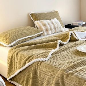 Unbranded Milk Velvet Blanket Thickened Winter Cover Double-sided Fleece Sofa Office Nap Blanket Warm Knitted Polyester Fiber
