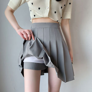 Gray High Waist A-Line Mini Skirt Slimming Pleated Skirt Womens Spring Summer Autumn New Long Version JK Half-length Skirt