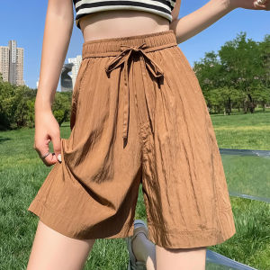LANGPIN | High Waist Wide Leg Short Pants Ice Silk Thin Style Summer Casual Loose Fit Cotton Linen Shorts Womens Lazy Style Trousers