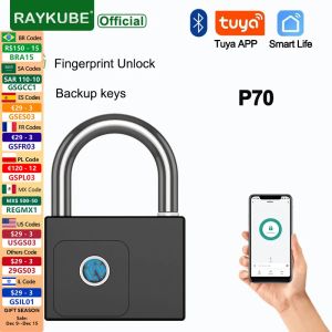 RAYKUBE P70 Tuya BLE Smart Fingerprint Padlock Waterproof Remote Unlock USB Charging Key Unlock Anti-theft Cabinet Door Lock