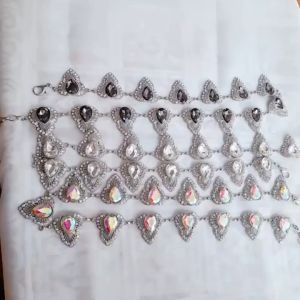 Thắt lưng nữ dây xích cánh hoa đính đá đai váy thời trang kim loại hoa đá