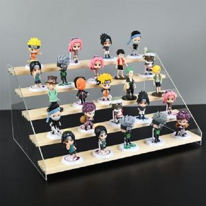 2-5 Tier Wood Acrylic Display Stand Clear Acrylic Display Shelves Rack for Collectibles Amiibo Pop Figures Cupcakes