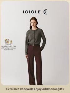 ICICLE | Wool Elastic Gabardine Wide Leg Pants for Autumn