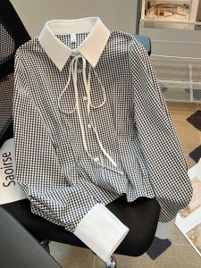 Áo Sơ Mi Nữ Tay Dài Kẻ Caro Phong Cách Pháp Ngọt Ngào Mới Mùa Xuân Thiết Kế Giảm Tuổi Tác Thanh Lịch Áo Sơ Mi Cổ Polo Thường Ngày Chống Tia UV