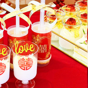 Wedding Decoration Cake Topper Engaged Couple Stickers Dessert Table Plugins Chinese Style Red Double Happiness Character