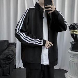 Mens Sportswear Long Sleeve Hoodie Jacket Striped Casual Loose Fit Autumn Spring Zipper Decorated Iron Free Youth Fashion