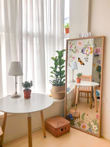 French Style Full Body Mirror Sticker Vintage Floral Glass Door Window High-End Decoration Static Free Adhesive Bedroom Floor Mirror