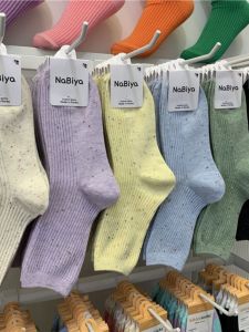 Nabiya Korean Womens Socks Dongdaemun 2023 New Arrival Sweet Colorful Dot Vertical Stripes Sunken Stripe Cotton Mid-Calf Length Socks