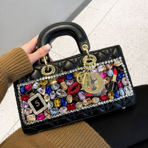 Diamond Embedded Crossbody Lady Bag Fashionable European Style Cowhide Leather Diamond Shiny Womens Bag for Banquet Use