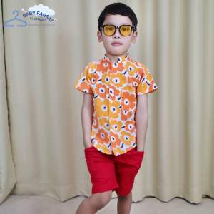 ชุดเซ็ตลายดอกไม้ เด็กผู้ชาย 1 เซ็ต 2 ชิ้น (เสื้อเชิ๊ต+กางเกง)