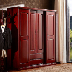New Chinese Style Solid Wood Wardrobe Sliding Door Purple Sandalwood Bedroom Furniture Water Elm Sliding Door Closet