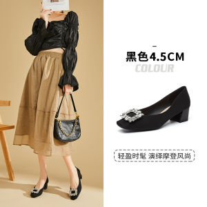 Daphne French Style Chunky Heel Womens Shoes Spring Autumn Square Head Pearl Buckle Shiny Leather Fashionable Single Shoes