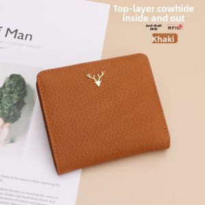 2026 New Womens Short Super Thin Top Layer Cowhide Wallet Simple Card Holder Ladies Small Leather Clip Genuine Leather Purse