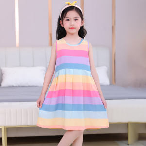 Girls Nightdress Summer Thin Cotton Silk Children Straps Dress Pure Cotton Princess Little Girl Pajamas Home Clothes Ice Silk