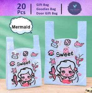 Gift Bag 20pcs Goodies Bag Door Gift Birthday Wedding Party (86) Sweet Mermaid Light Blue Plastic Bag Vest Tote snack Plastic Beg For Student礼物袋礼品袋购物袋