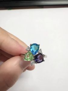 Huitan Fashion Women Ring Silver Color/Gold Color with Three Colors Shiny CZ Charming Party Daily Versatile Accessories Jewelry