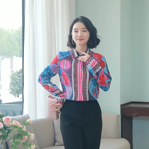 Commuting Office Long Sleeved Retro Blouse Tops For Women Clothing Korean New style Lapel Single-breasted Printed Shirt