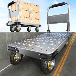 Foldable Steel Plate Hand-Pulled Cart Lightweight Portable Flatbed Trolley Durable Moving Helper for Home Office Delivery