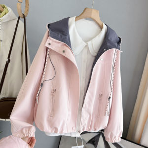 LIYANGANG | Korean Style Loose Hooded Patchwork Windbreaker