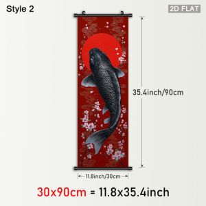 VIKAMA Koi Fish Moon Blossom Wall Tapestry Crimson Sun Cherry Japanese Ink Scroll Art Home Decor Retro Style Soft Durable Cozy