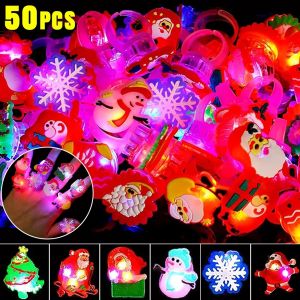 🔥20/50pcs LED Christmas Glowing Rings Cute Santa Claus Xmas Tree  Flash Light Up Open Finger Rings for Party Decoration Kids Gift