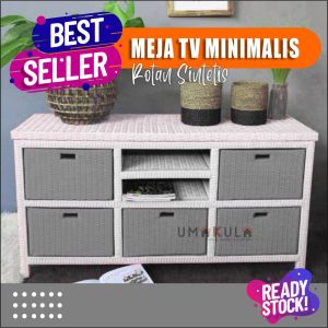 LEMARI TV/MEJA TV MODERN MINIMALIS MURAH 5 KOTAK RAK ROTTAN SINTETIS KOTAK MOTIF TERBARU P.110 L.51 L.32