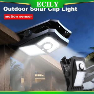 ECILY ไฟถนนพลังงานแสงอาทิตย์ LEDไฟตรวจจับการเคลื่อนไหวกลางแจ้งแบบคลิป IP65กันน้ำรั้วตะเกียงตั้งแคมป์ดาดฟ้าเต็นท์ตั้งแคมป์ไฟไฟทางเดินฉุกเฉิน