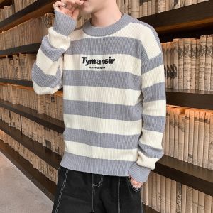 ROMON | Lomond Mens Round Neck Knitwear Winter Fashion Loose Casual Thick Warm Inner Wear Long Sleeve Youth City Style PU Material