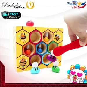 Wooden Montessori Beehive Toy for Toddlers | Fine Motor Skills Color Sorting & Sensory Learning Game with Tweezers for Kids Ages 2-4