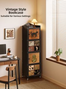 Vintage Corner Mobile Bookshelf Storage Rack