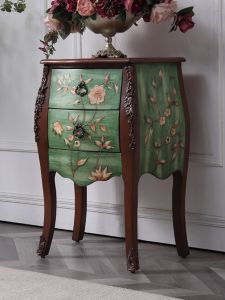 Retro Painted Solid Wood Bedside Table American Style Small Corner Cabinet Flower Stand Side Table Small round Table Double Drawer Bambé Cabinet