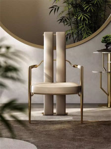 Modern Luxury Tea Chair Home Office Dining Chair with Armrest Backrest Stainless Steel Frame Leather Seat Soft Padded Cushion