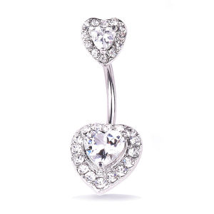 【QTG329】Crystal Heart Navel Belly Button Rings Barbell Navel Ring Piercing Body Jewelry[T]【WQ】