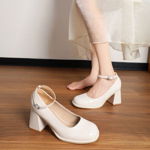 Strap Glossy Leather Mary Jane Shoes Wide Fit 41