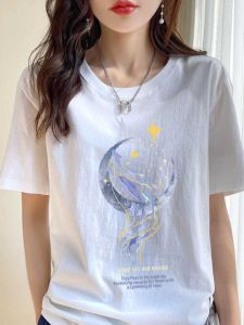 Famous Brand Authentic Pure Cotton Short Sleeve T-shirt Womens Loose plus Size Print Tops Summer Casual Versatile T-shirt Half Sleeve