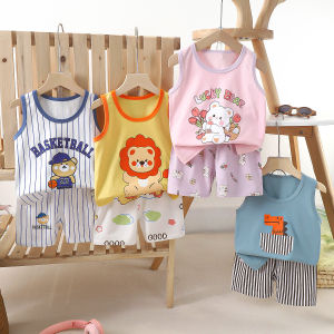 Childrens Vest Suit Pure Cotton Girl Summer Clothing Casual Sports Korean Style Baby Boy Sleeveless Shorts Two-piece Set Thin