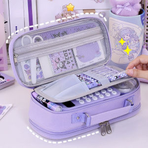 Portable Pencil Case for Students - Durable Oxford Fabric Stationery Bag with Zipper Pen Slots & Large Storage Space