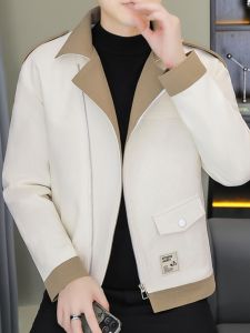 ฤดูใบไม้ผลิ ฤดูใบไม้ร่วง ผู้ชาย สลิมฟิต ลำลอง เสื้อแจ็คเก็ต มีเลี้ยวใหญ่ ปกเสื้อ ทันสมัย สไตล์เกาหลี เสื้อโค้ทพักผ่อนระดับไฮเอนด์อ่อนเยาว์ ปกสูท