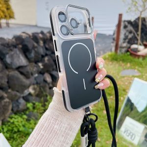 Reinforced Anti-loss Crossbody Strap Lanyard Case For iPhone 17 16 Pro Max 11 12 13 14 15 Plus Fold Lens Stand Magnetic Cover