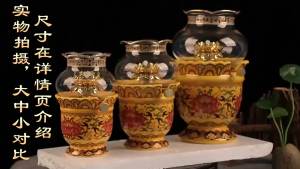 SXH  Ceramic Buddha Offering Lamp for Home Use Vintage Crystal Liquid Butter Lamp Everlasting Lamp Holder Adjustable Light Shade Lotus Offering Lamp