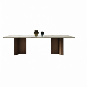 Luxury Italian Style Natural Marble Wood Dining Table