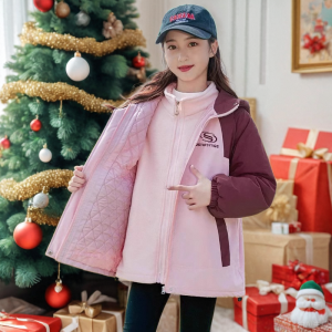Thickened Three-in-One Detachable Childrens Winter Coat for Girls Cotton Insert Large Childrens Autumn Winter Jacket