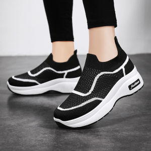 Giày Nữ Đế Cao Tăng Chiều Cao Mặt Lưới Thoáng Khí Không Dây Thiết Kế Không Dây