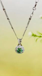 Dây chuyền bạc bạc ý S925 xi bạch kim kiểu xích phối Mặt dây chuyền bạc tròn đai chéo chủ 6li5 Mặt moissanite Mỹ D/FL kiểm định GRA màu xanh màu trắng Vòng cổ bạc mạ vàng trắng đẹp - KIM LỘC PHÁT DXP02